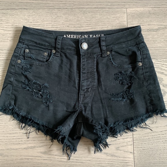 American Eagle Black Denim Shorts (size 2) - Picture 2 of 7